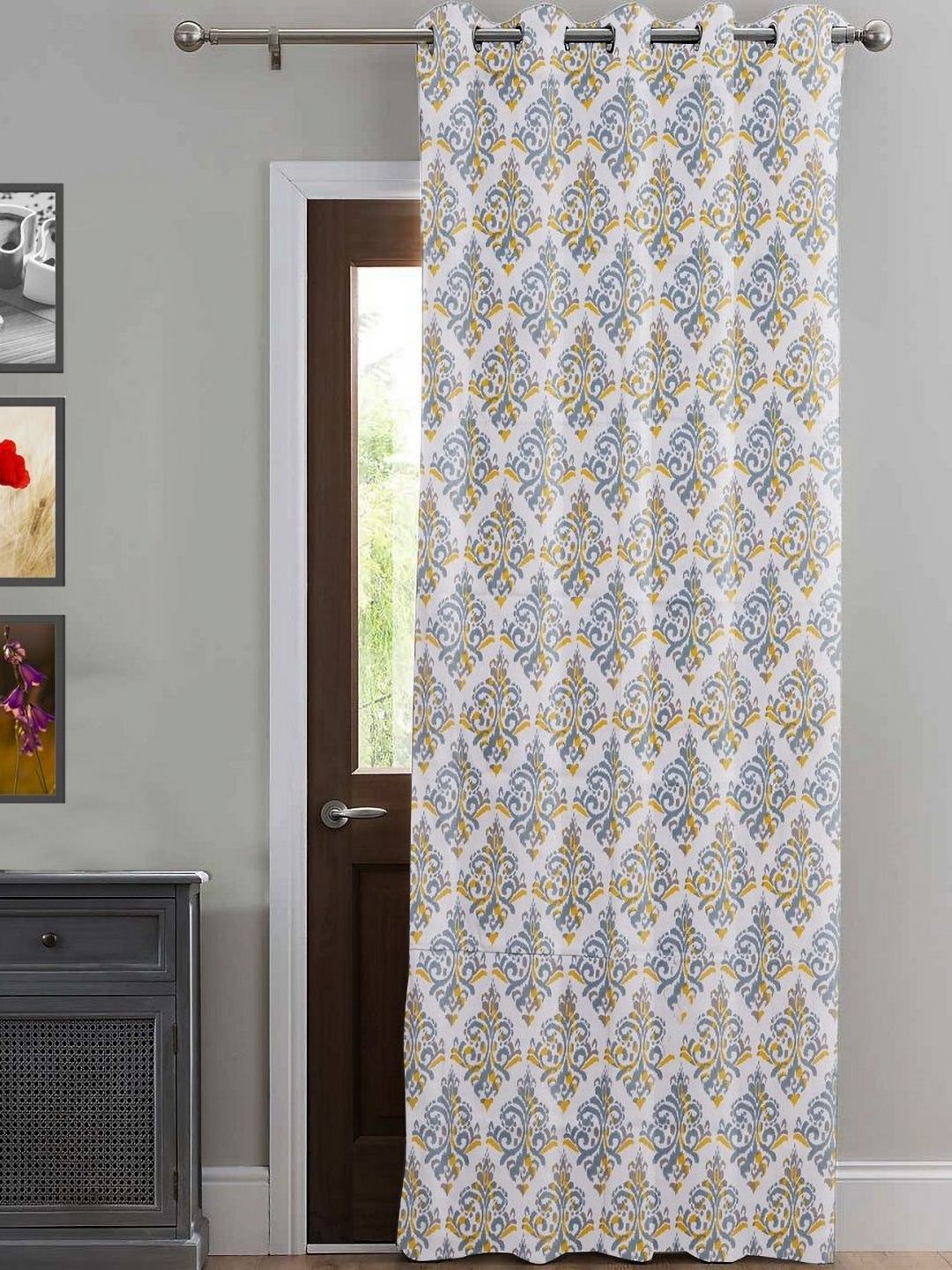 HOMEMONDE Yellow & White Ethnic Motifs Cotton Room Darkening Long Door Curtain-picture-11