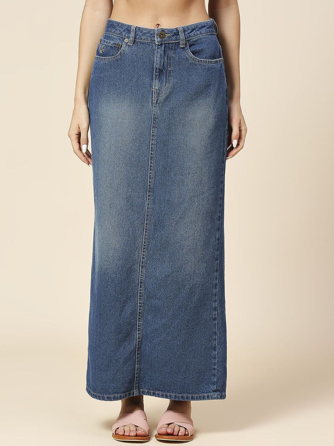 Chemistry Faded Pure Cotton Denim Straight Skirt-image-39