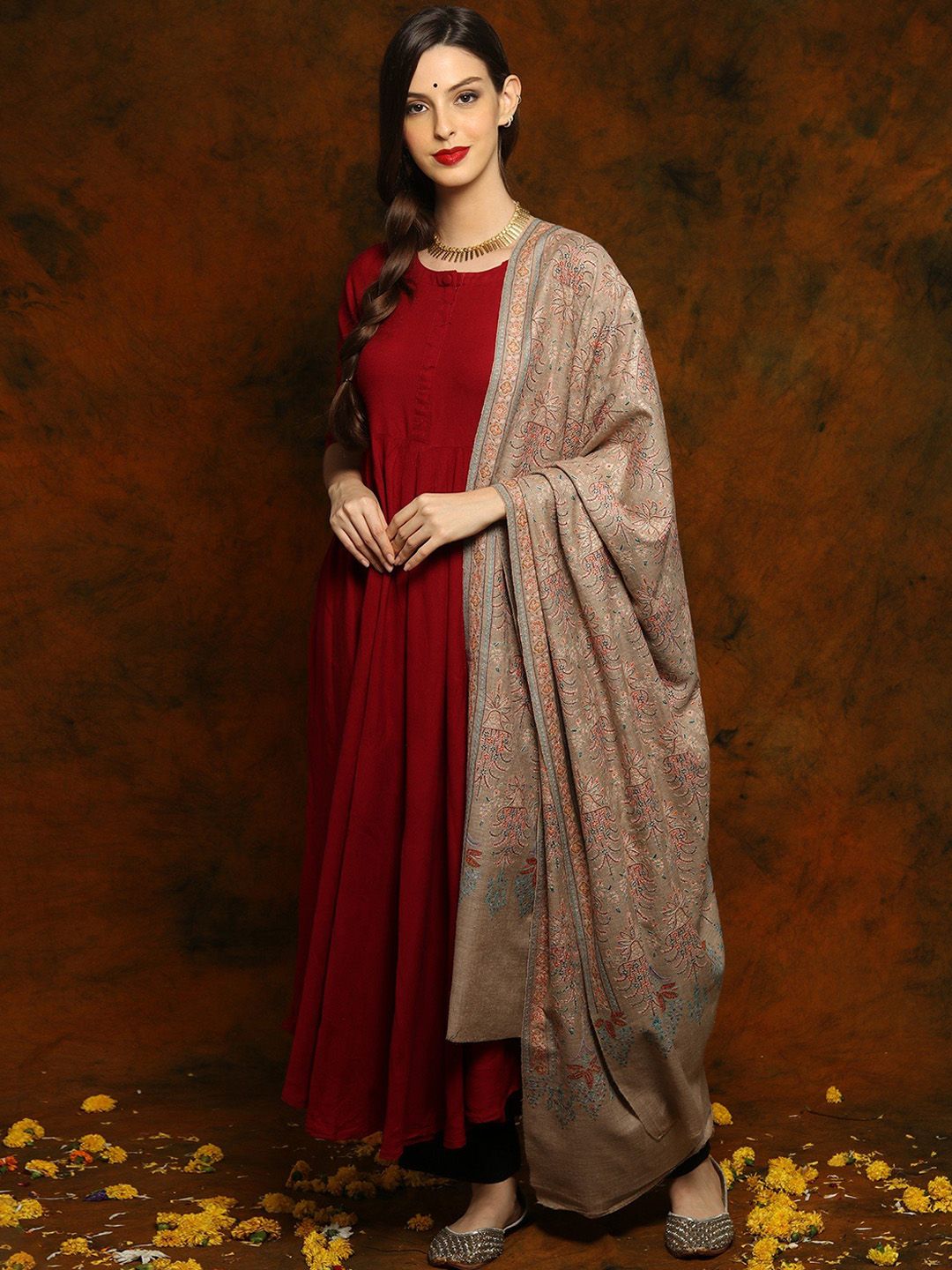 Exotic India Floral Embroidered Pashmina Shawl-picture-31