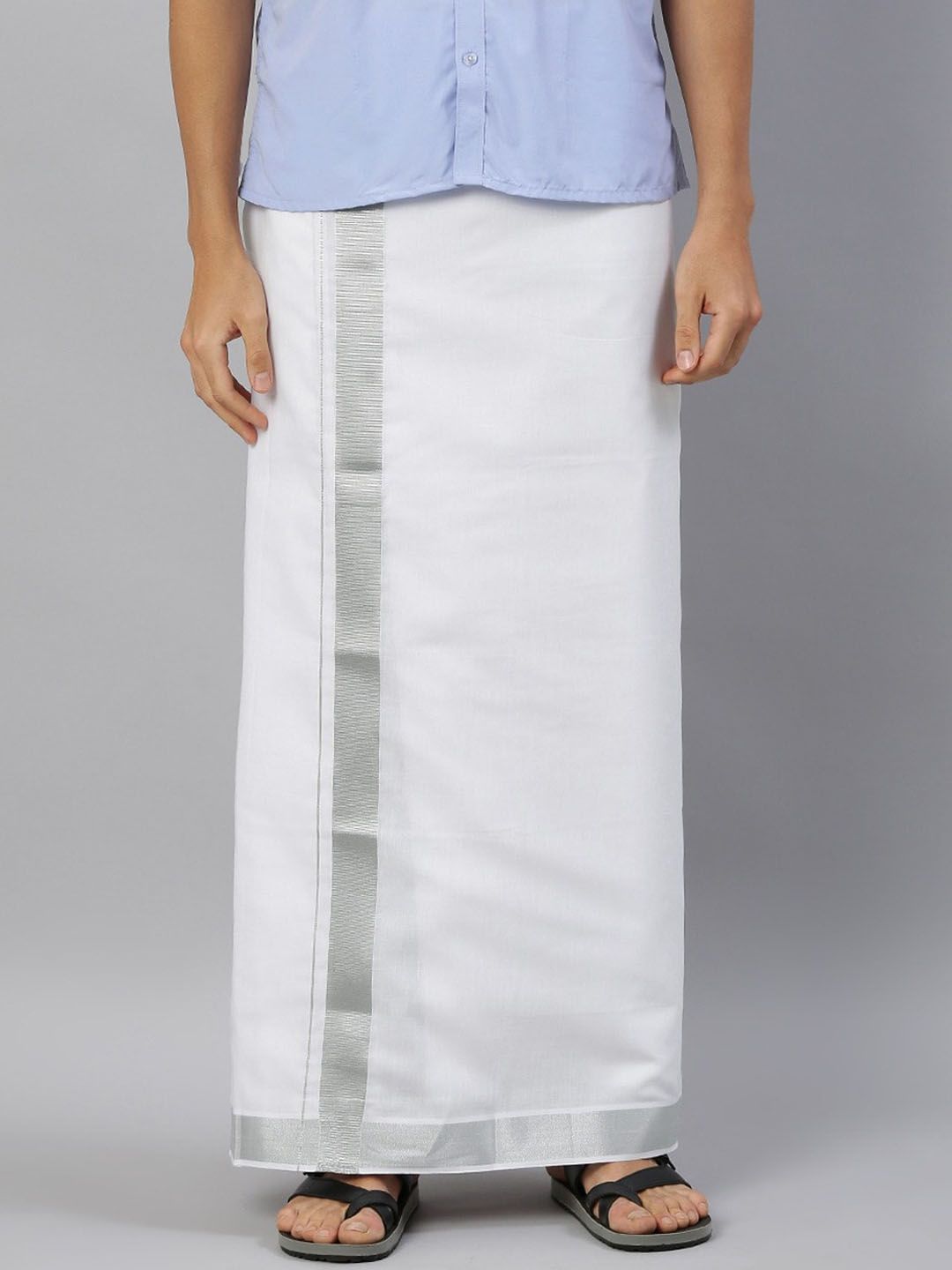 Ramraj Men Pure Cotton Double Layer Dhoti with Silver Zari Border-picture-30
