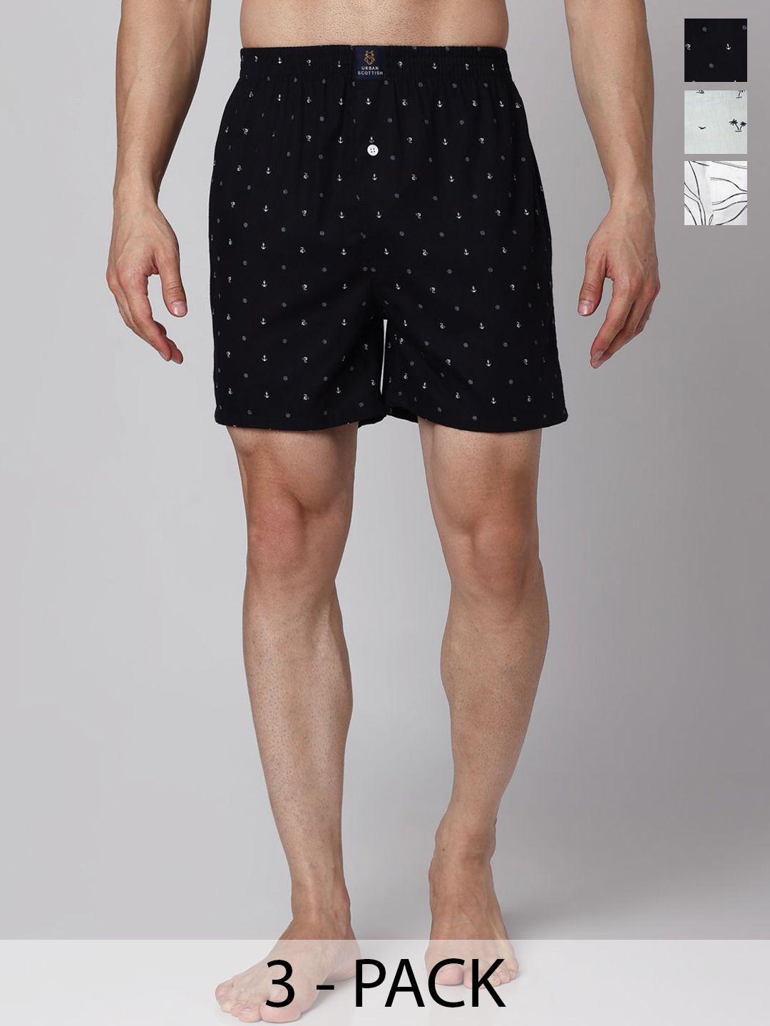 URBAN SCOTTISH Men Pack Of 3 Printed Cotton Boxers-picture-36