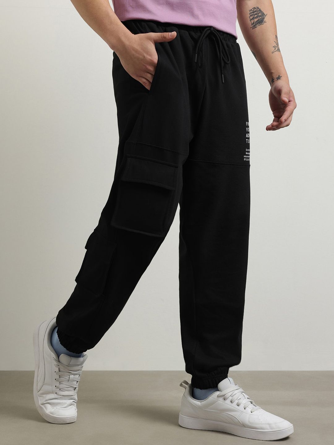 NOBERO Men Typography Printed Relaxed Fit Mid-Rise Cotton Joggers-picture-25