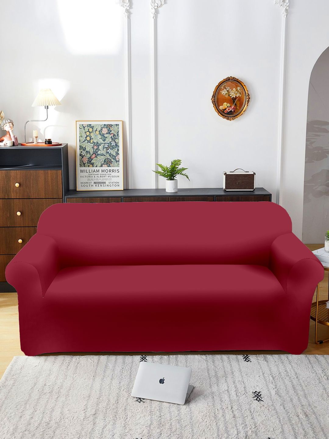 Aura Maroon Three Seater Sofa Cover With Arms-picture-13