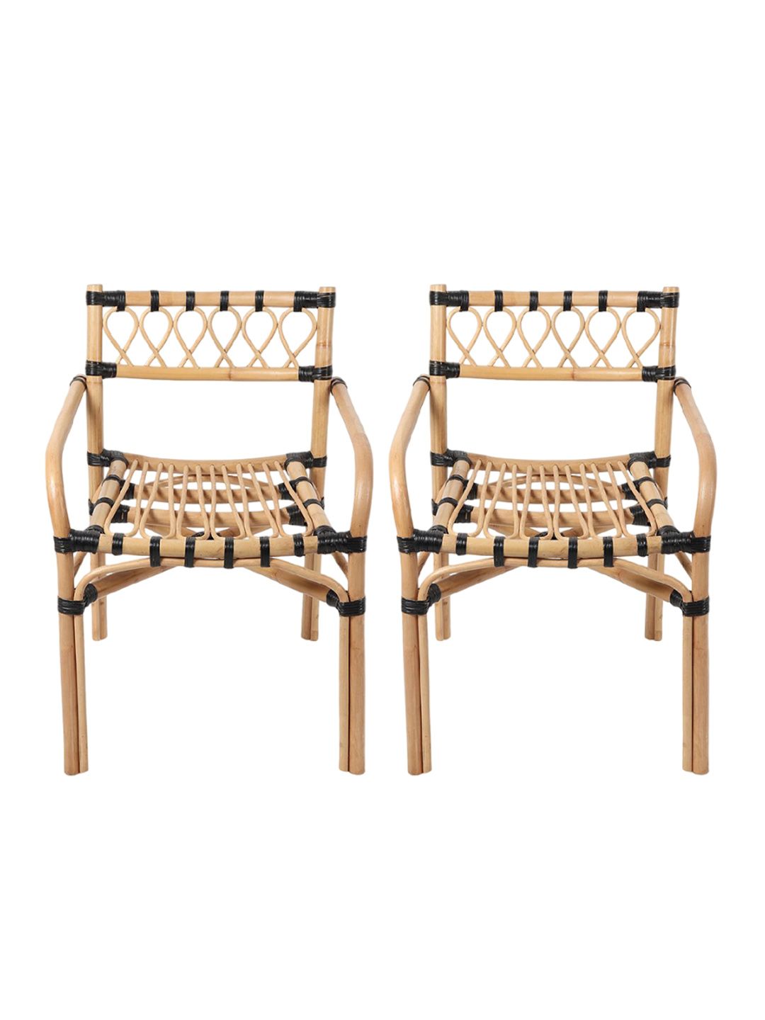 HABERE INDIA 2-pcs Beige Bamboo Rattan Chairs-image-5