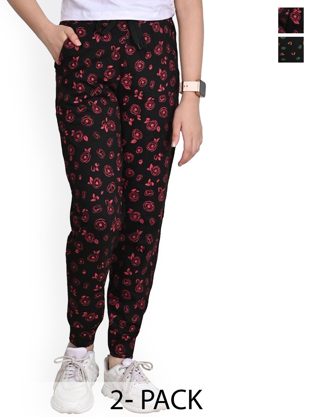 BAESD Girls Pack Of 2 Floral Printed Pure Cotton Joggers-picture-38