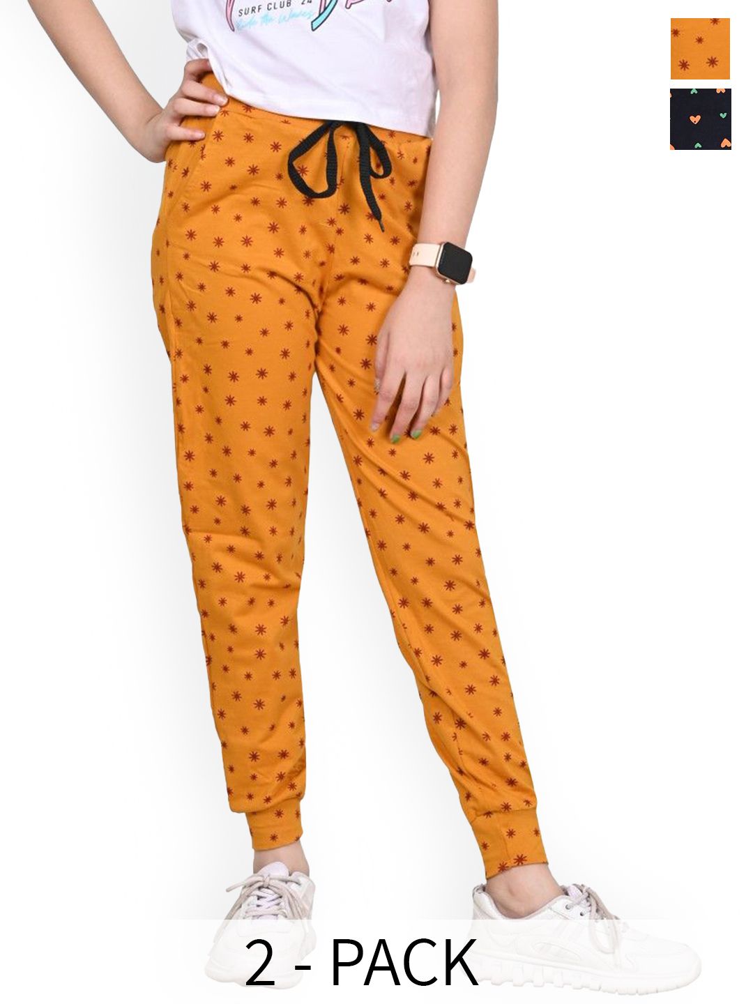 BAESD Girls Pack of 2 Floral Printed Mid-Rise Pure Cotton Joggers Track Pants-picture-15