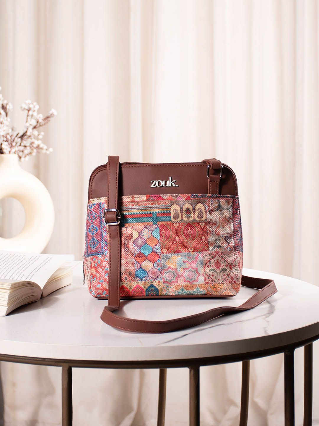 ZOUK Ethnic Motifs Printed Structured Sling Bag-picture-18