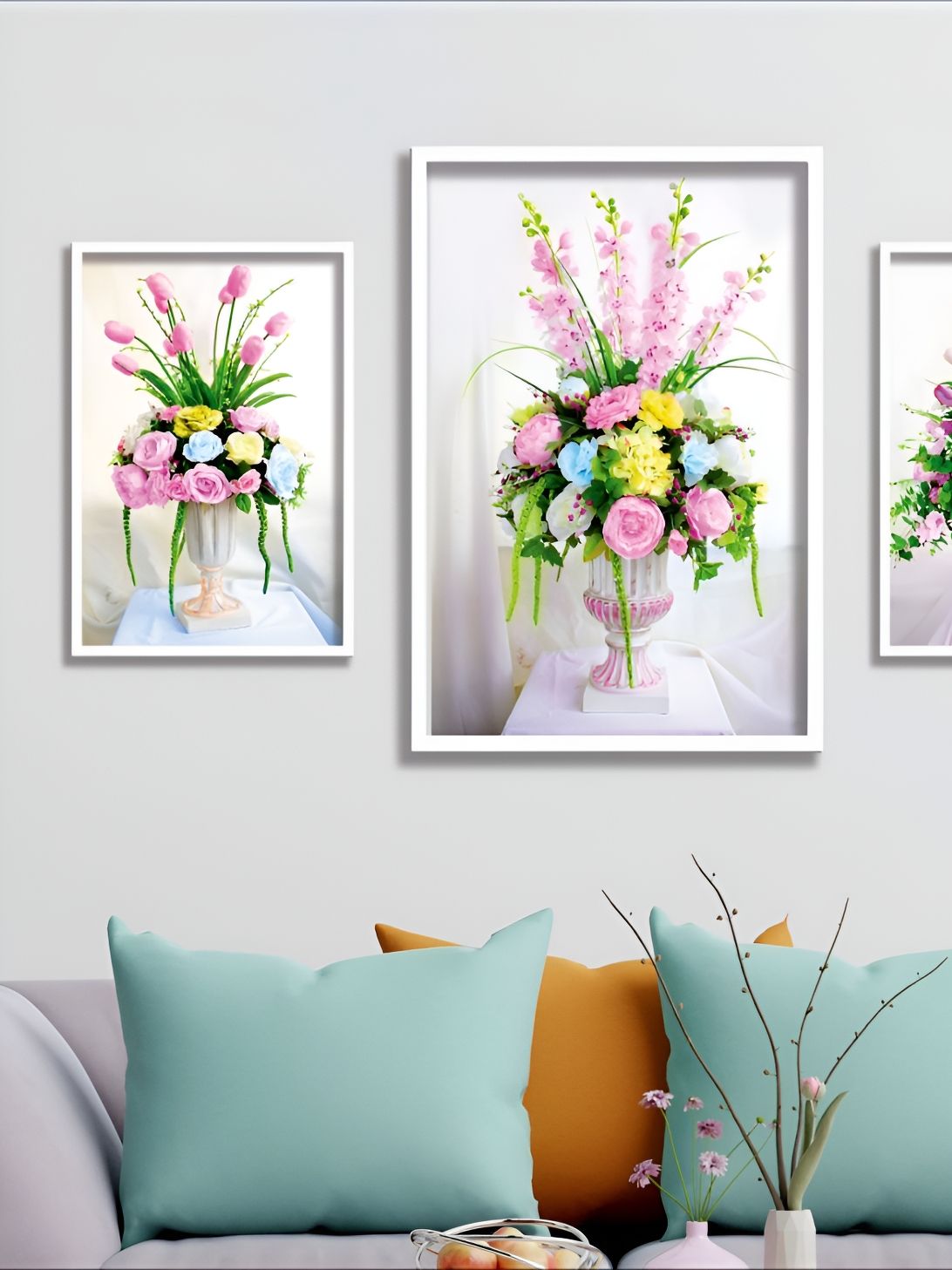 Aura White & Yellow 3 Pieces Floral and Botanical Wall Painting Art-picture-31