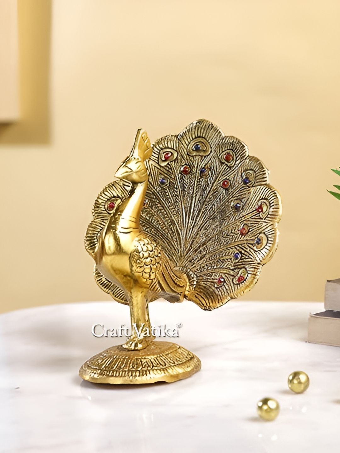 Aura Gold-Toned Brass Peacock Showpiece-picture-11