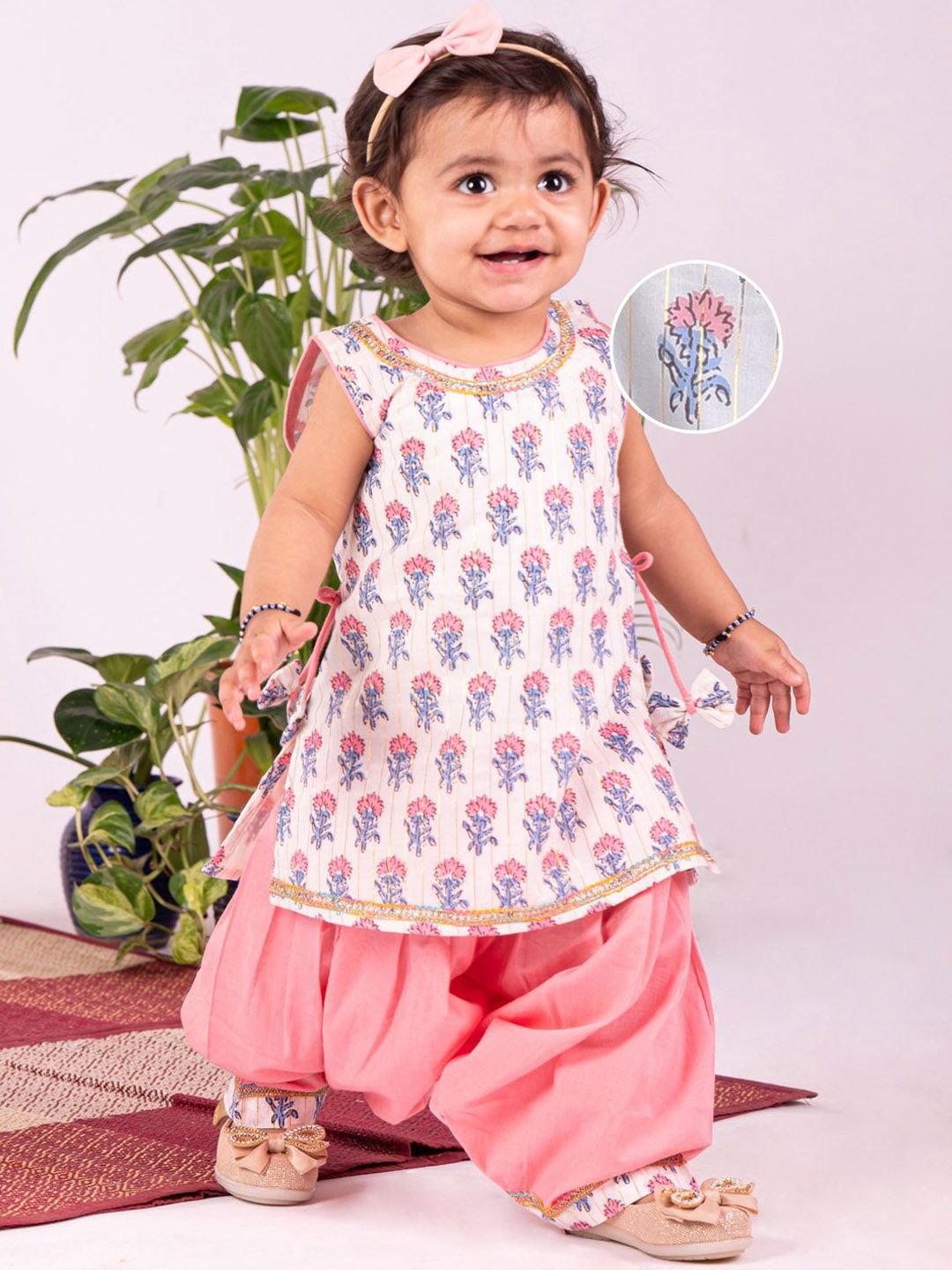 VASTRAMAY Girls Floral Printed Regular Pure Cotton Kurta with Patiala-picture-24