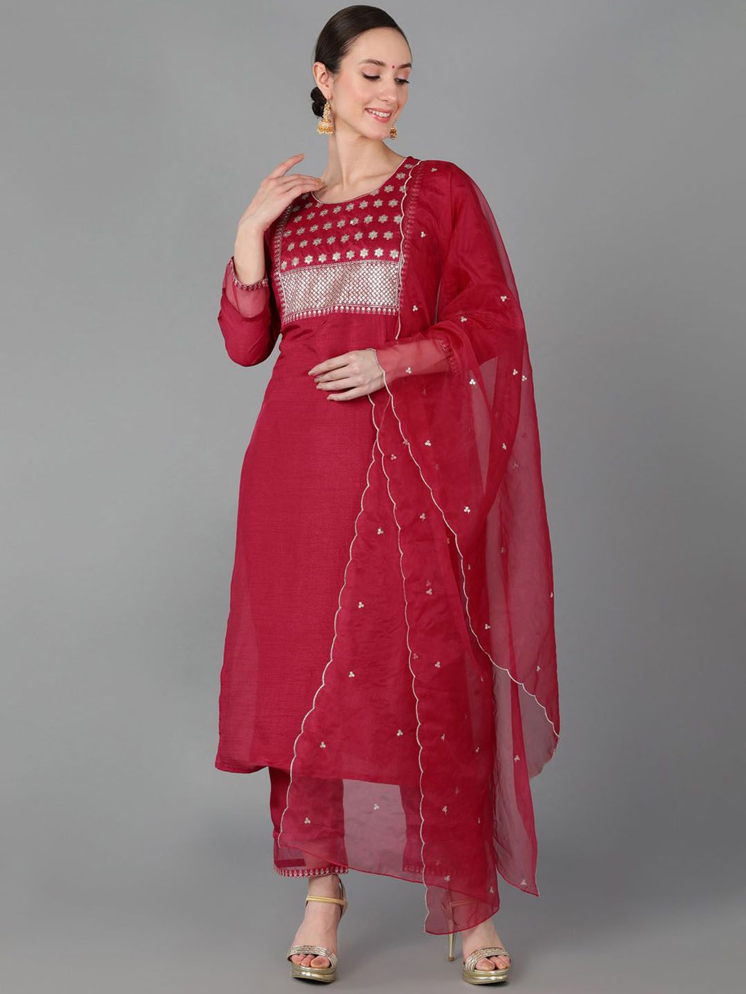 KALINI Ethnic Motifs Embroidered Regular Sequinned Kurta with Trousers & With Dupatta