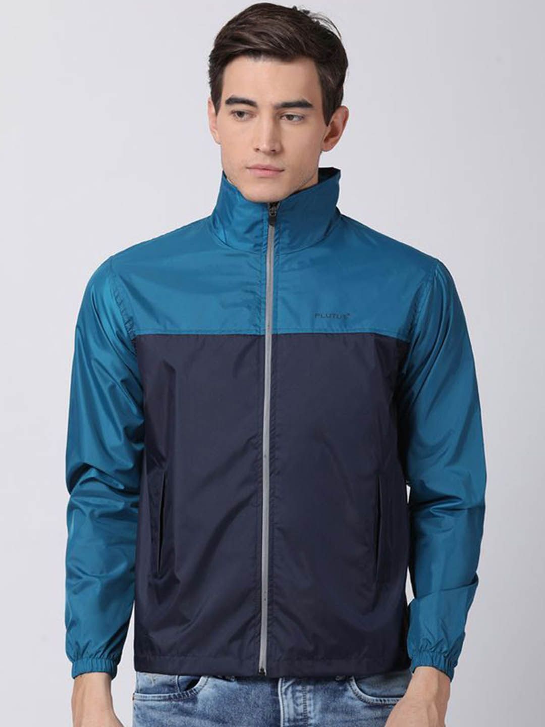 Plutus Colourblocked Mock Collar Windcheater Sporty Jacket-picture-32