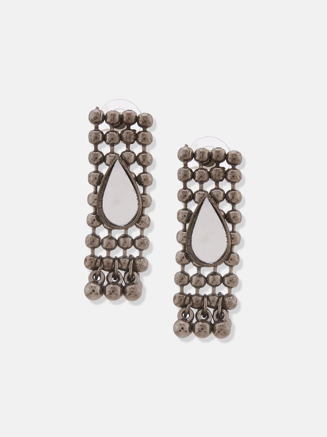 ATIBELLE German Silver Plated & Floral Shaped Mirror Stone Studded jewellery set