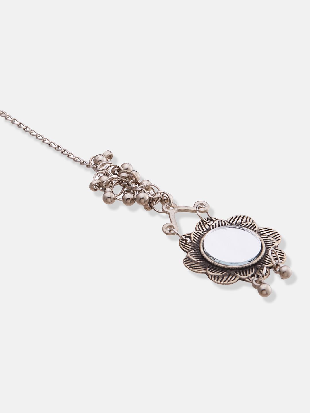 ATIBELLE Silver-Plated Stones and Beads Studded Maang Tikka