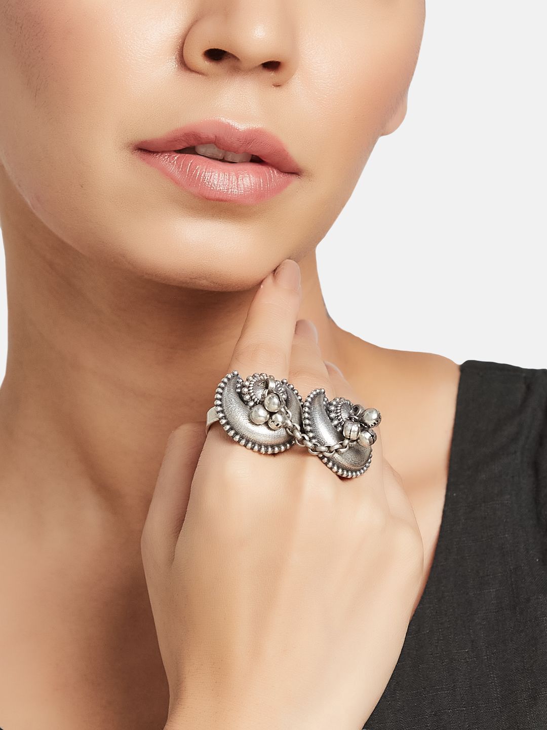 ATIBELLE Silver Plated Half Moon Shaped German Silver Finger Ring