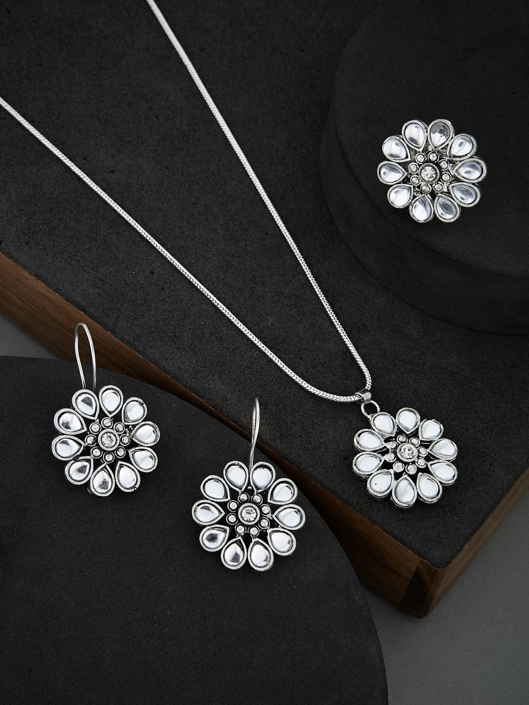 ATIBELLE German Silver-Plated Stone Studded Jewellery Set
