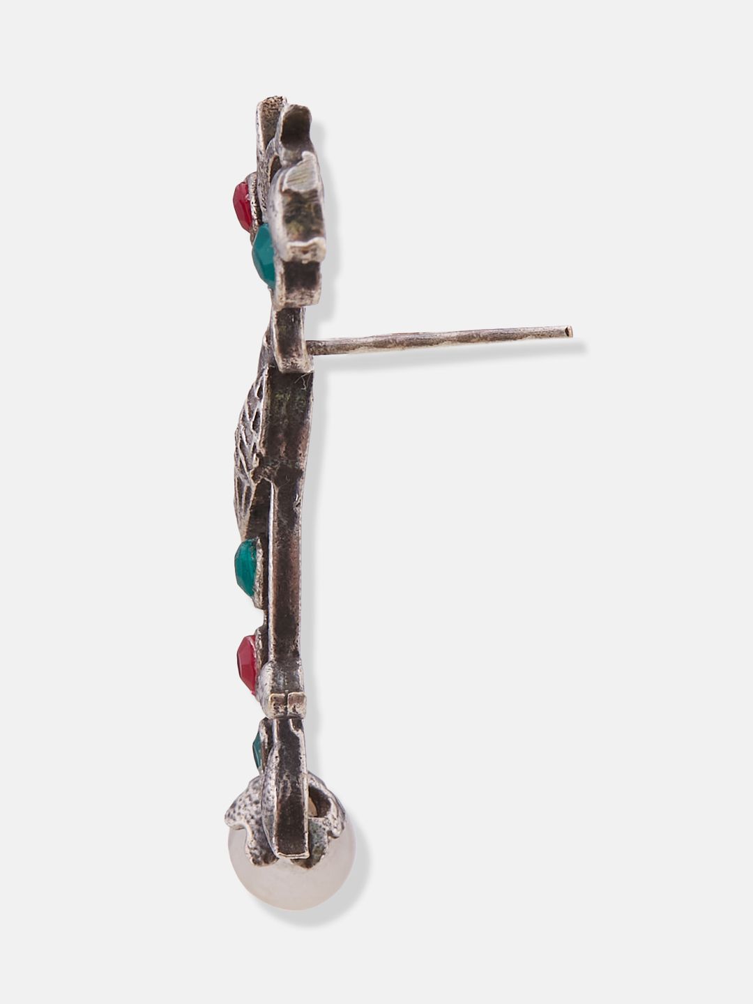 ATIBELLE Silver-Plated Stone-Studded & Beaded Contemporary Drop Earrings