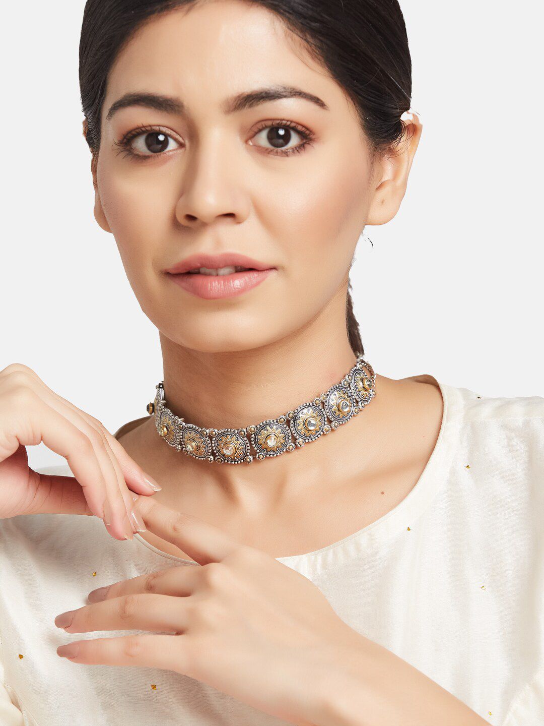 ATIBELLE Silver Silver-Plated Kundan Stone Studded Necklace