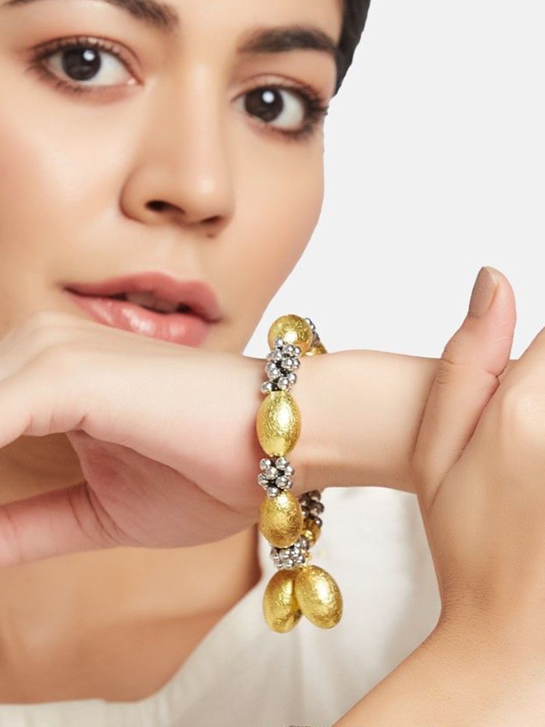 ATIBELLE Silver-Plated Beaded Bangle-Style Bracelet
