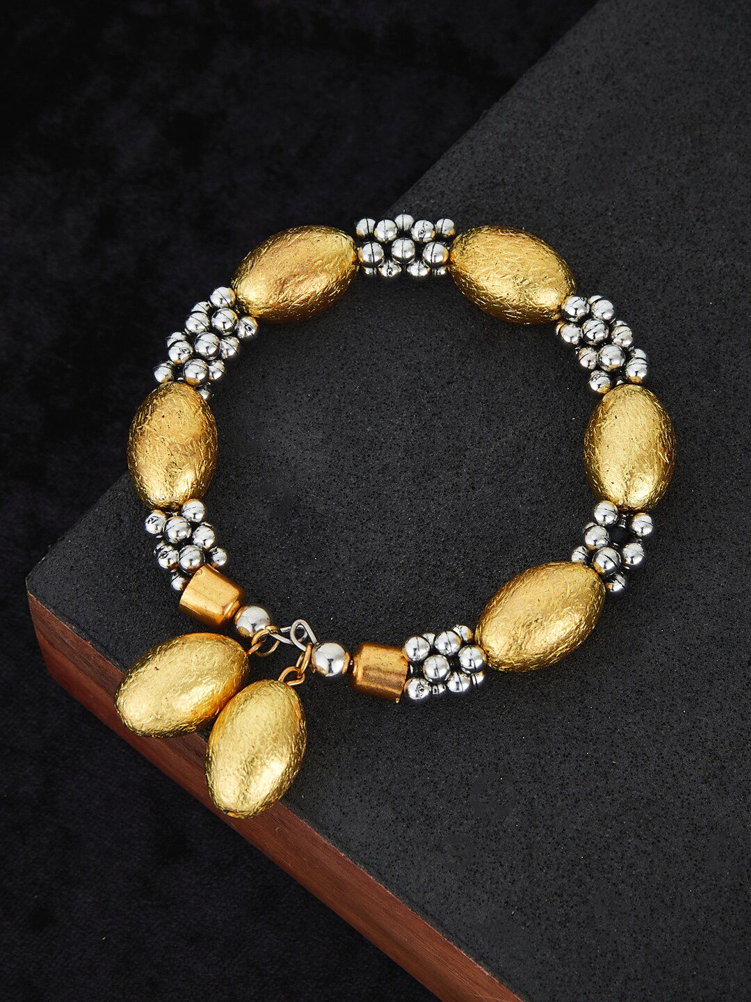 ATIBELLE Silver-Plated Beaded Bangle-Style Bracelet