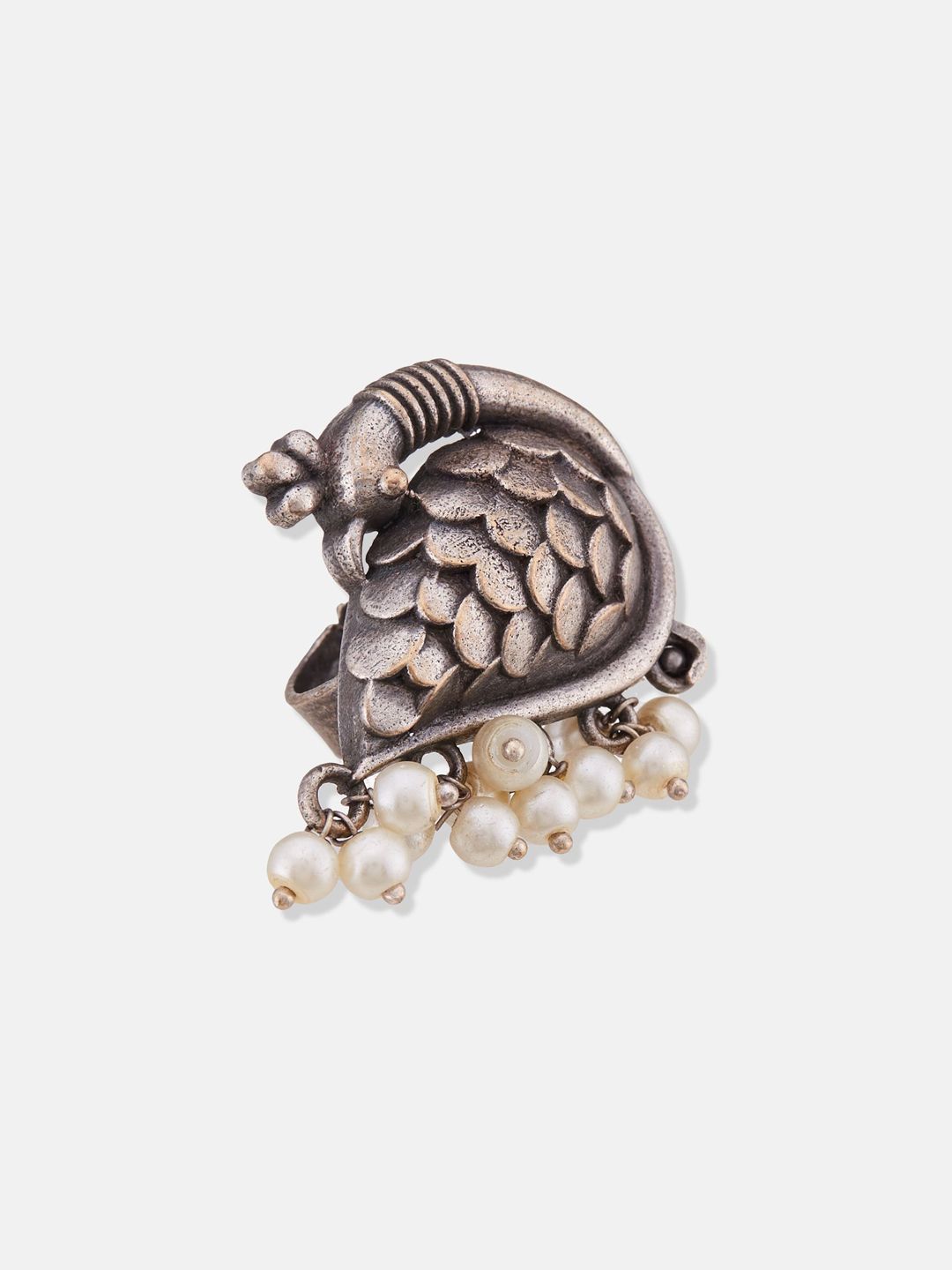 ATIBELLE Artificial Beads Silver Plated Peacock Design German Silver Finger Ring