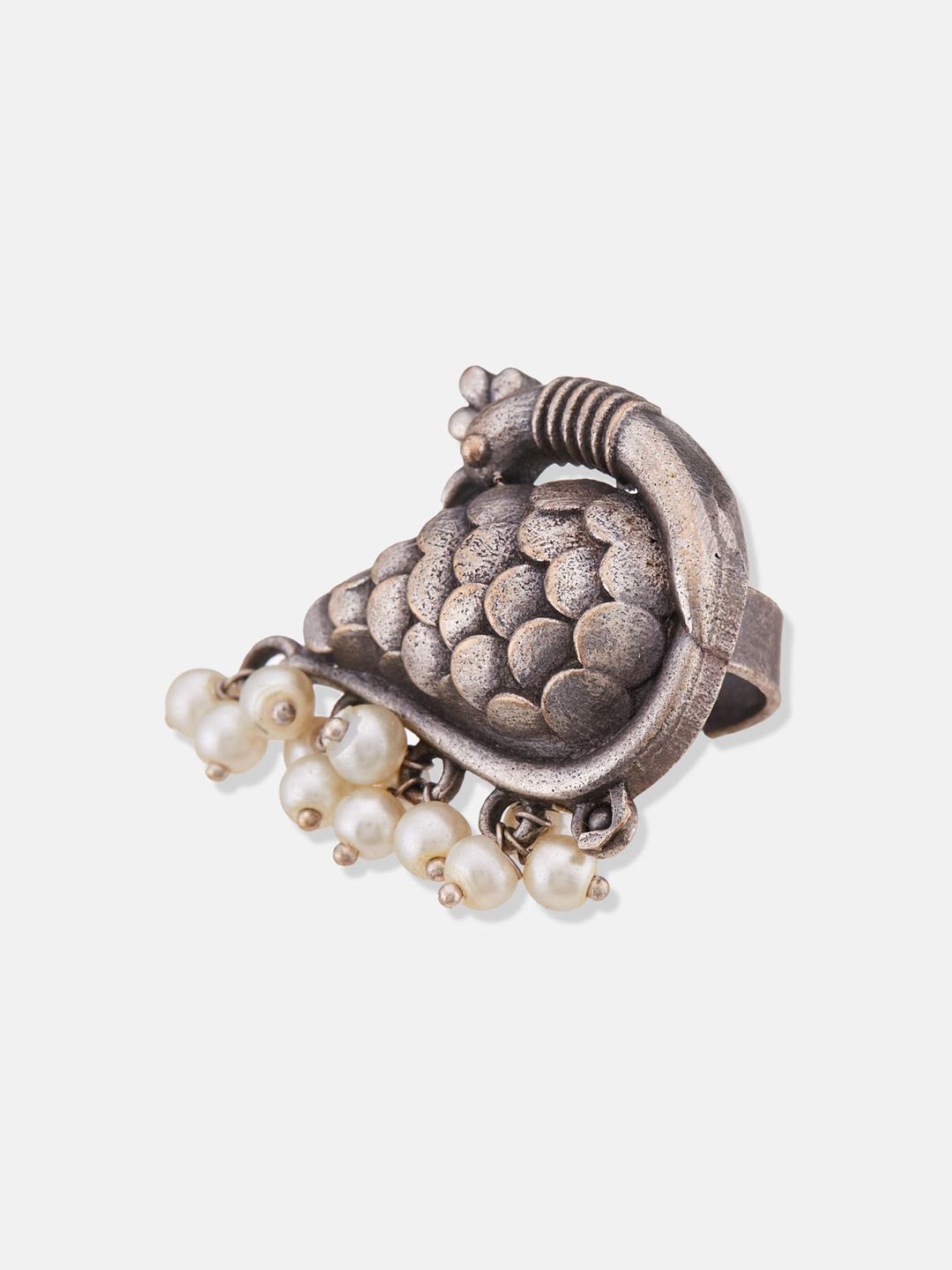 ATIBELLE Artificial Beads Silver Plated Peacock Design German Silver Finger Ring