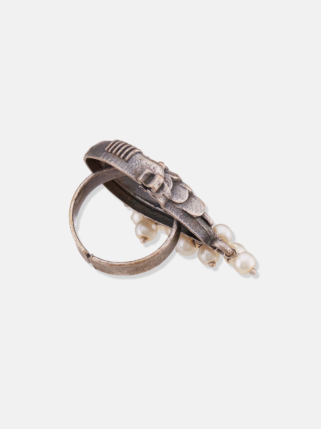 ATIBELLE Artificial Beads Silver Plated Peacock Design German Silver Finger Ring