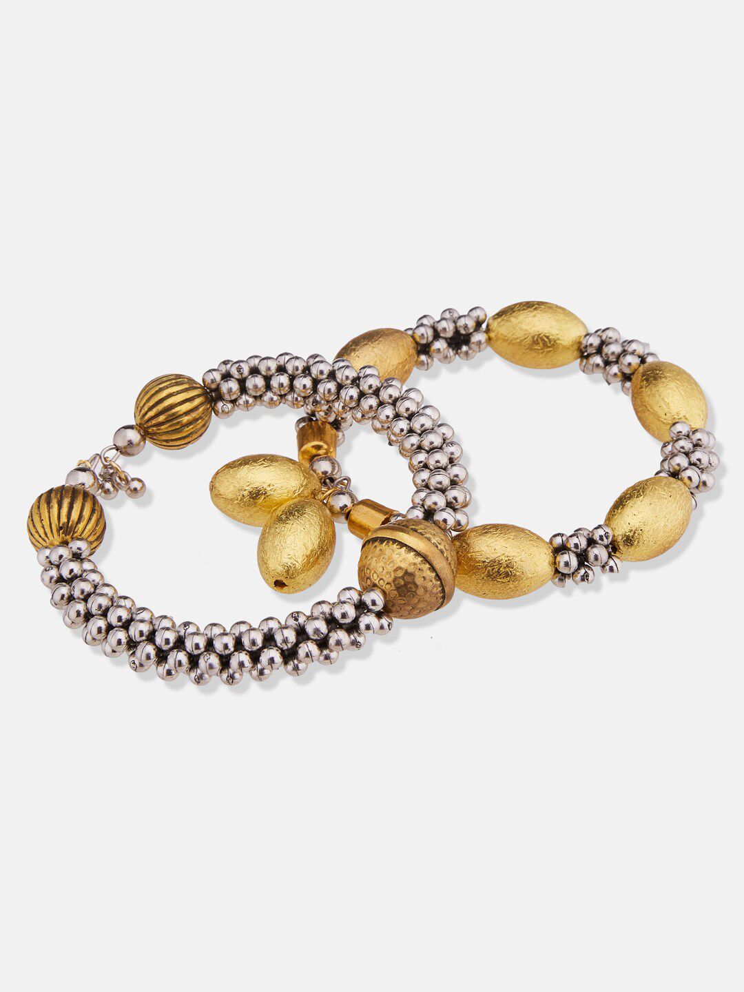 ATIBELLE Set of 2 Silver-Plated Beaded Bangle-Style Bracelet
