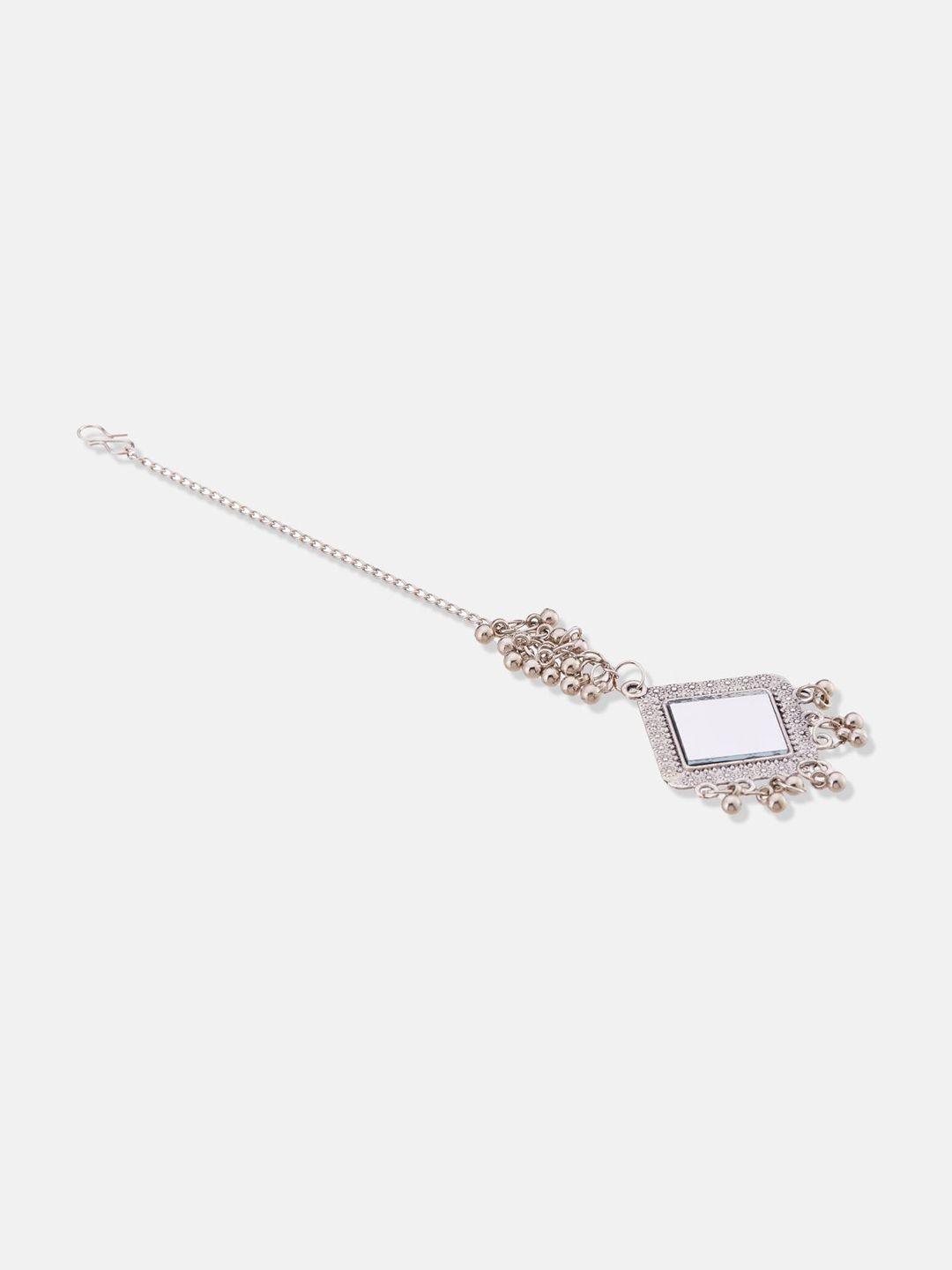 ATIBELLE Silver-Plated Mirror Stones-Studded and Beaded Maang Tikka