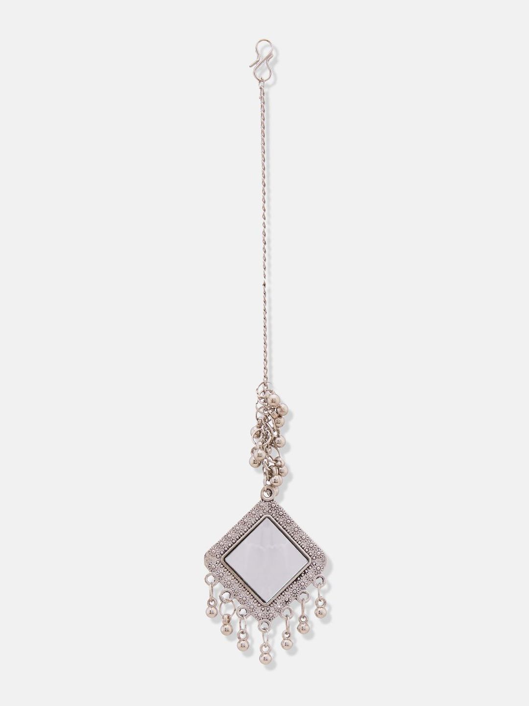 ATIBELLE Silver-Plated Mirror Stones-Studded and Beaded Maang Tikka