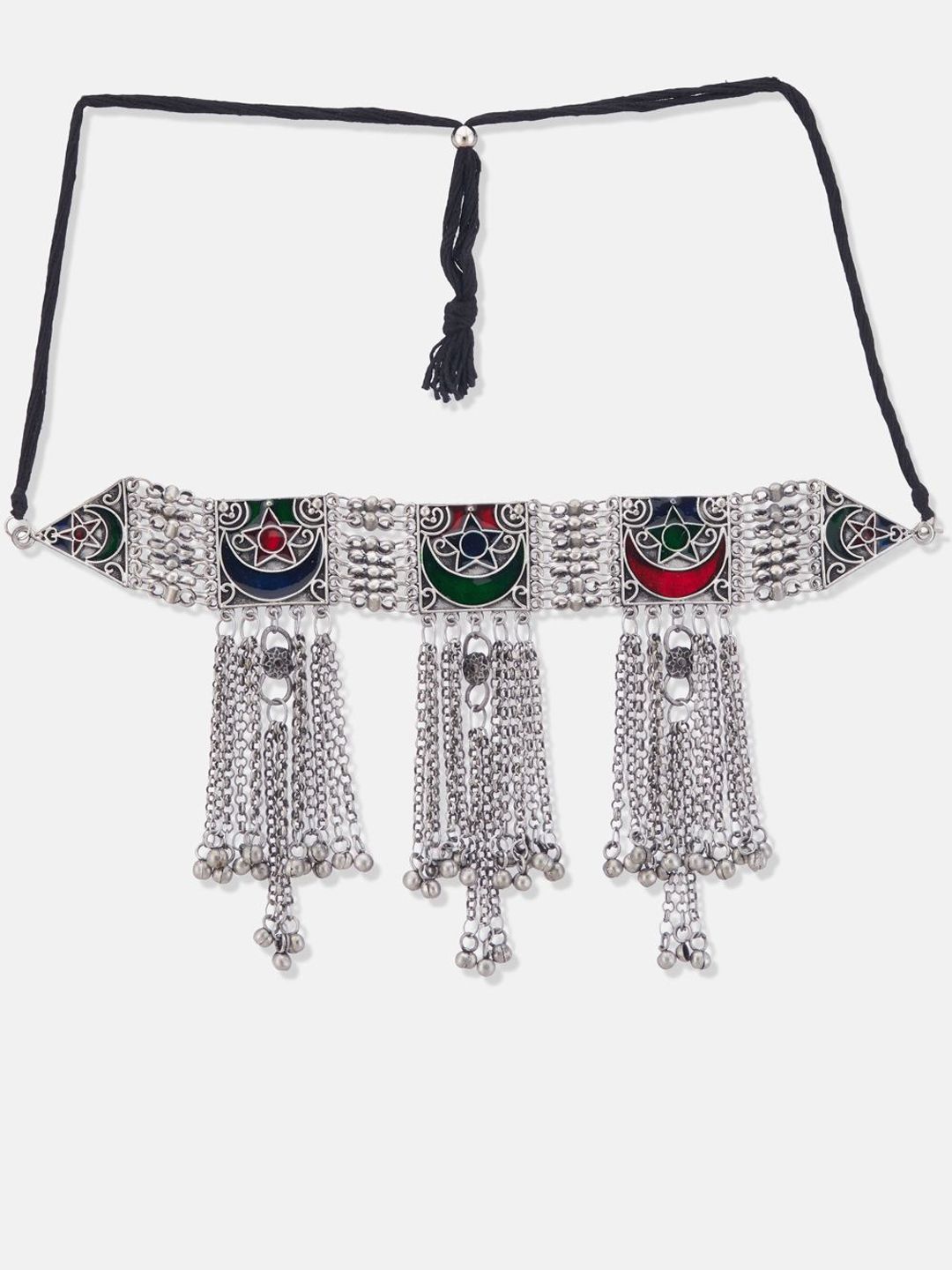 ATIBELLE German Silver-Plated Meenakari Ghunghroo Stone Studded Jewellery set