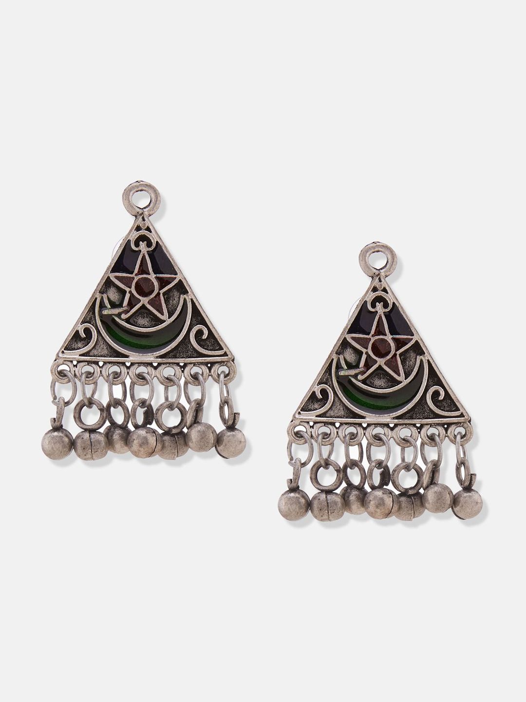 ATIBELLE German Silver-Plated Meenakari Ghunghroo Stone Studded Jewellery set