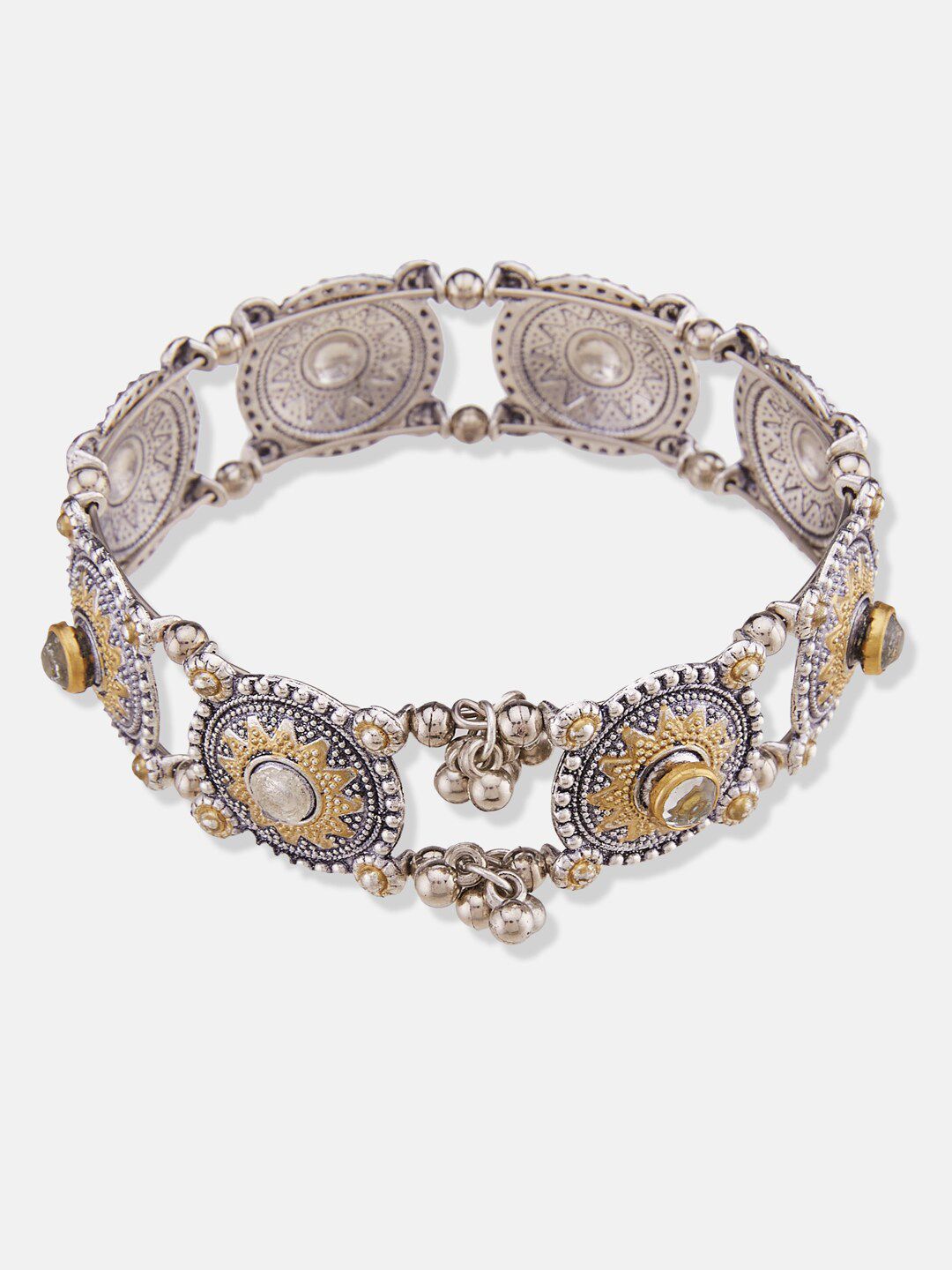 ATIBELLE Silver-Plated Kundan Studded Bangle-Style Bracelet