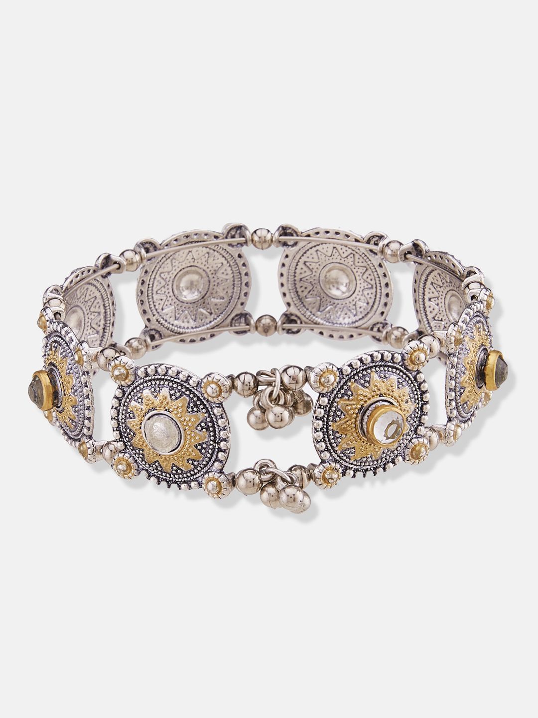 ATIBELLE Silver-Plated Kundan Studded Bangle-Style Bracelet