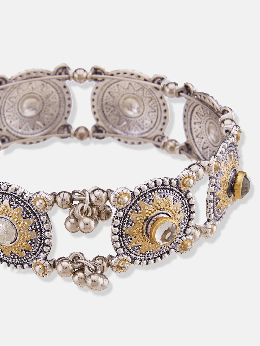 ATIBELLE Silver-Plated Kundan Studded Bangle-Style Bracelet