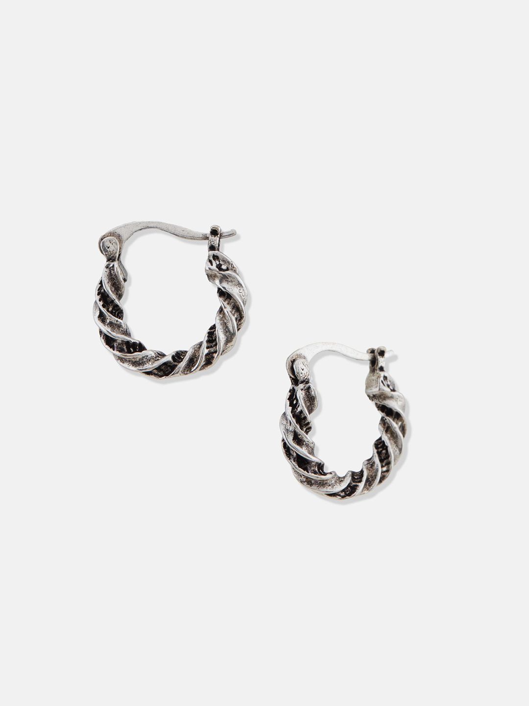 ATIBELLE Silver-Plated Contemporary Oxidised Hoop Earrings