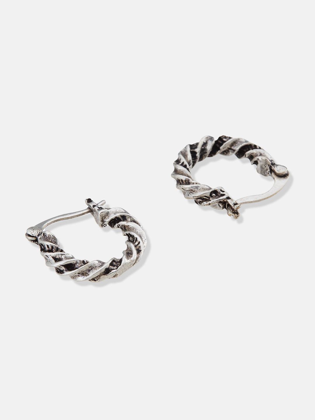 ATIBELLE Silver-Plated Contemporary Oxidised Hoop Earrings