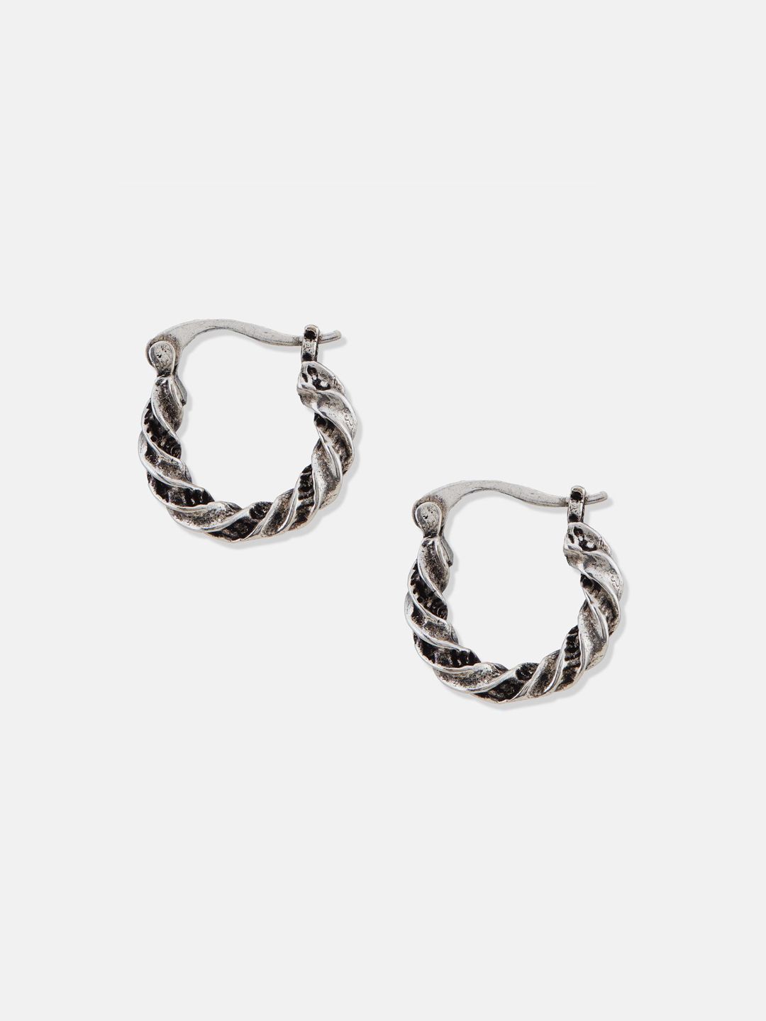 ATIBELLE Silver-Plated Contemporary Oxidised Hoop Earrings