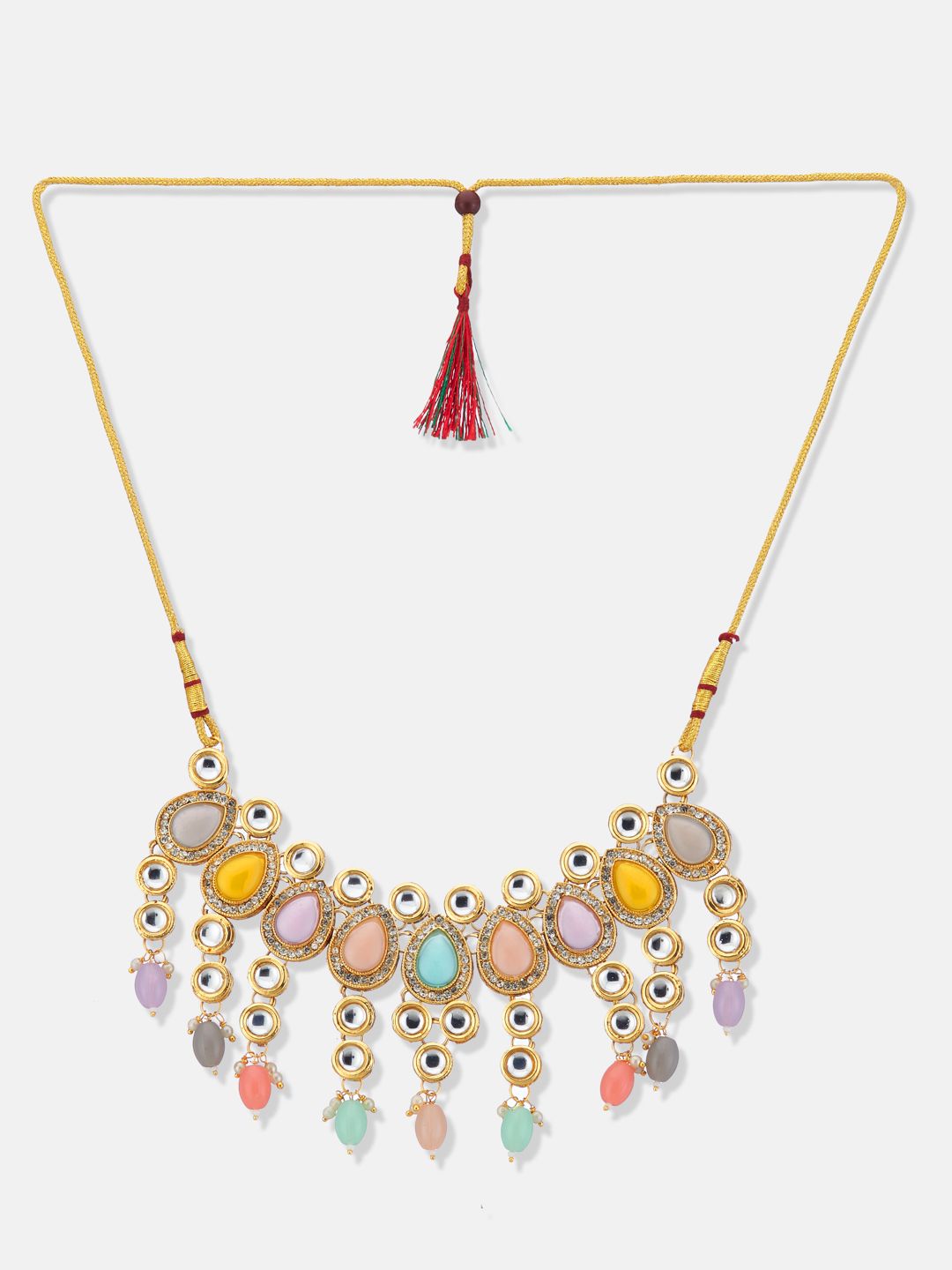 ATIBELLE Gold-Plated Kundan Studded & Beaded Jewellery Set