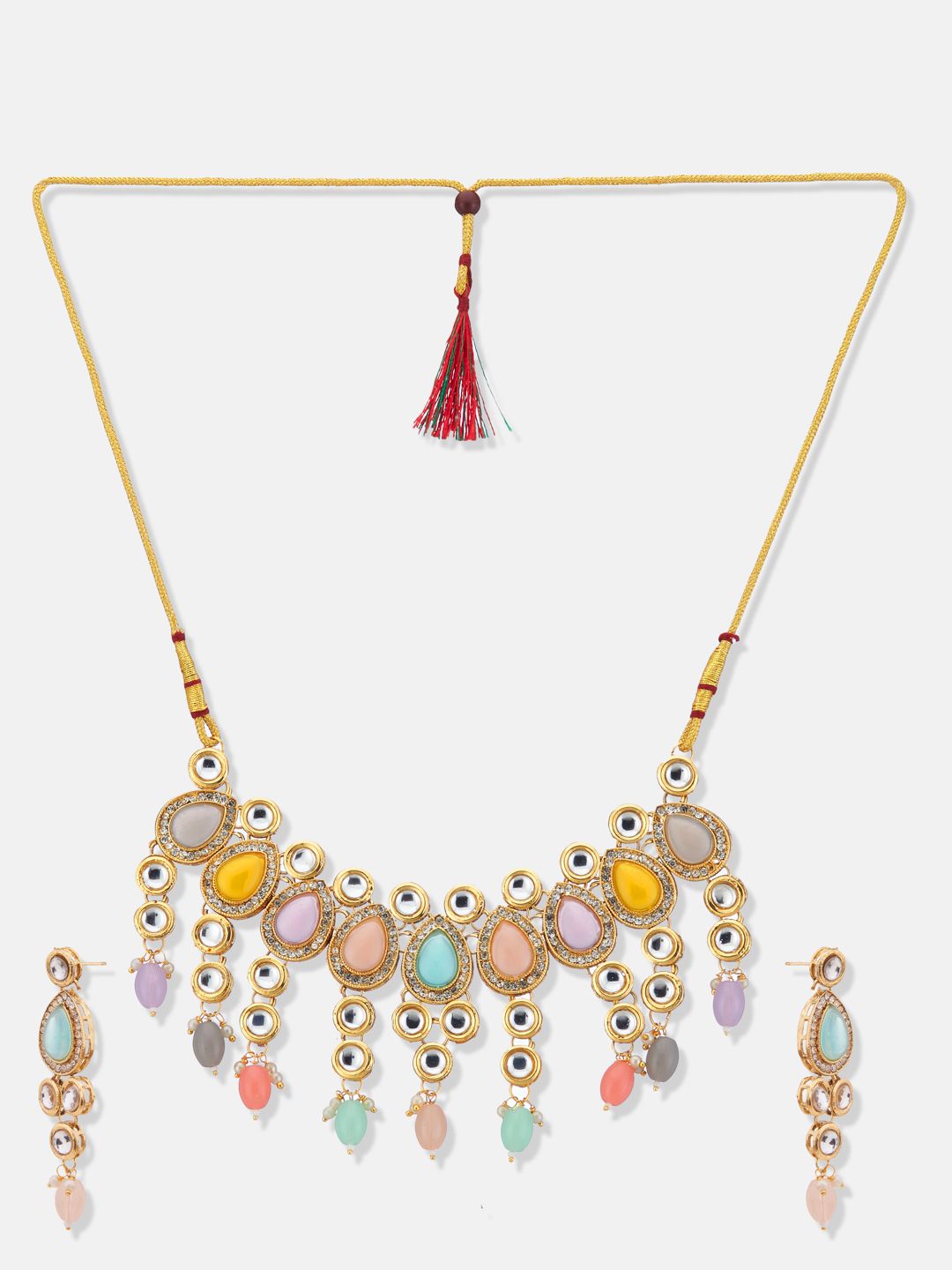 ATIBELLE Gold-Plated Kundan Studded & Beaded Jewellery Set