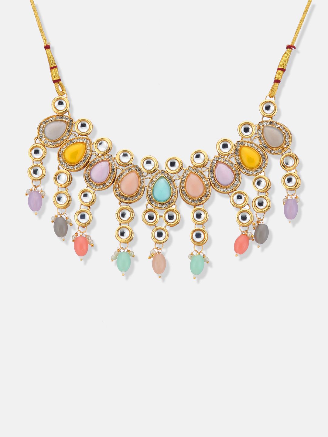 ATIBELLE Gold-Plated Kundan Studded & Beaded Jewellery Set