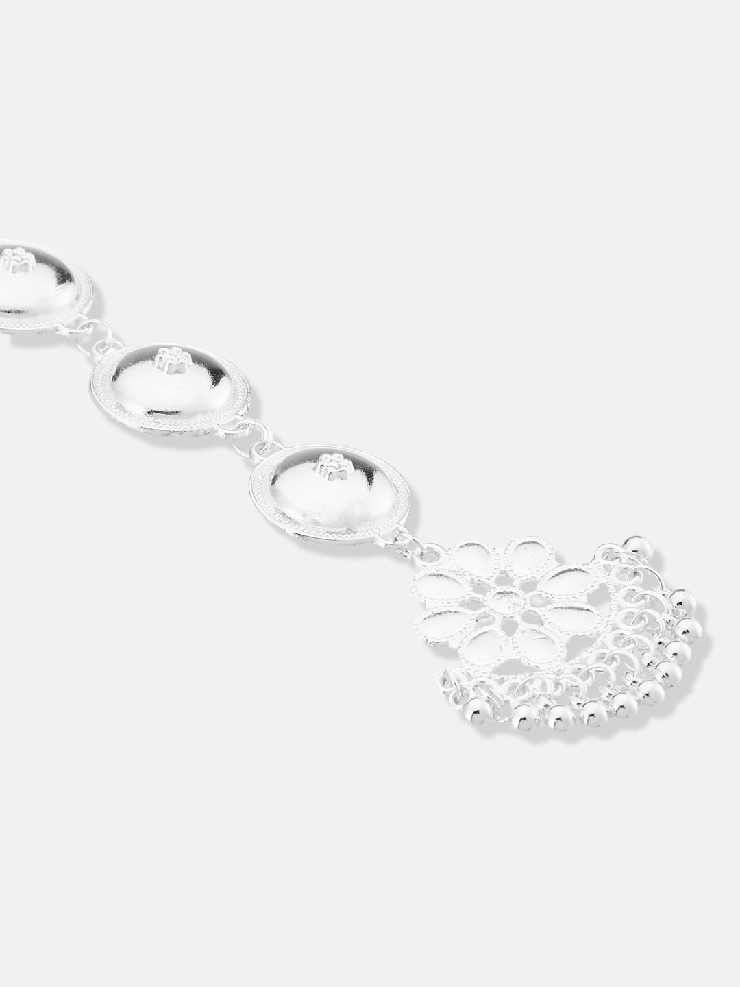 ATIBELLE Silver-Plated Stones and Beads Studded Maang Tikka