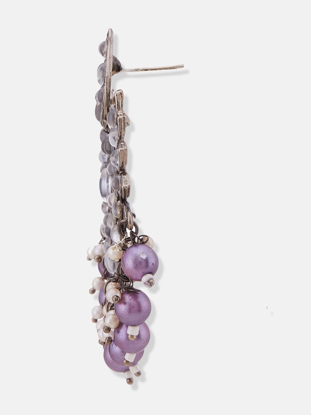 ATIBELLE Silver-Plated Kundan-Studded & Beaded Contemporary Chandbalis