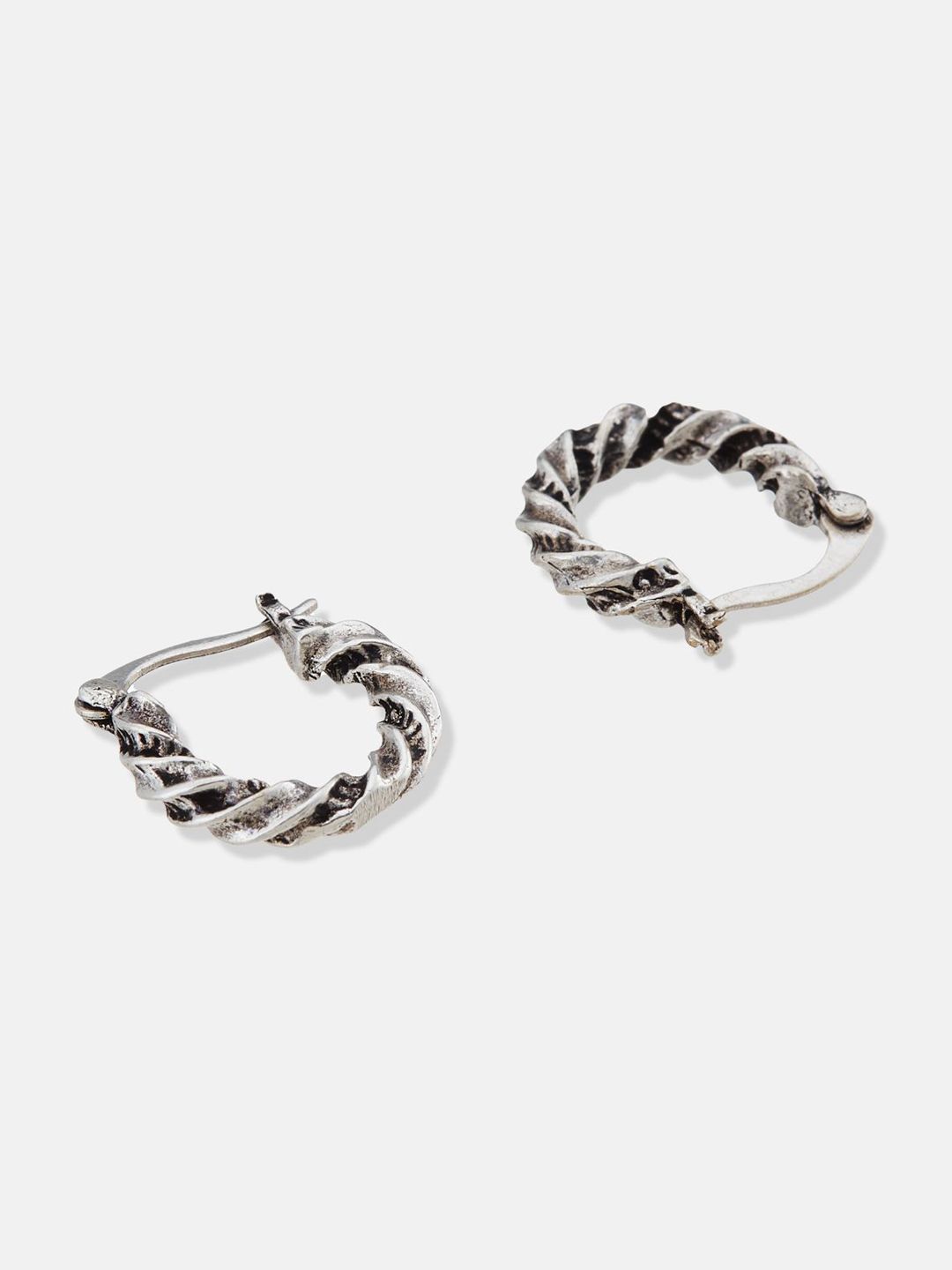 ATIBELLE Set of 2 Silver-Plated Contemporary Oxidised Hoop Earrings