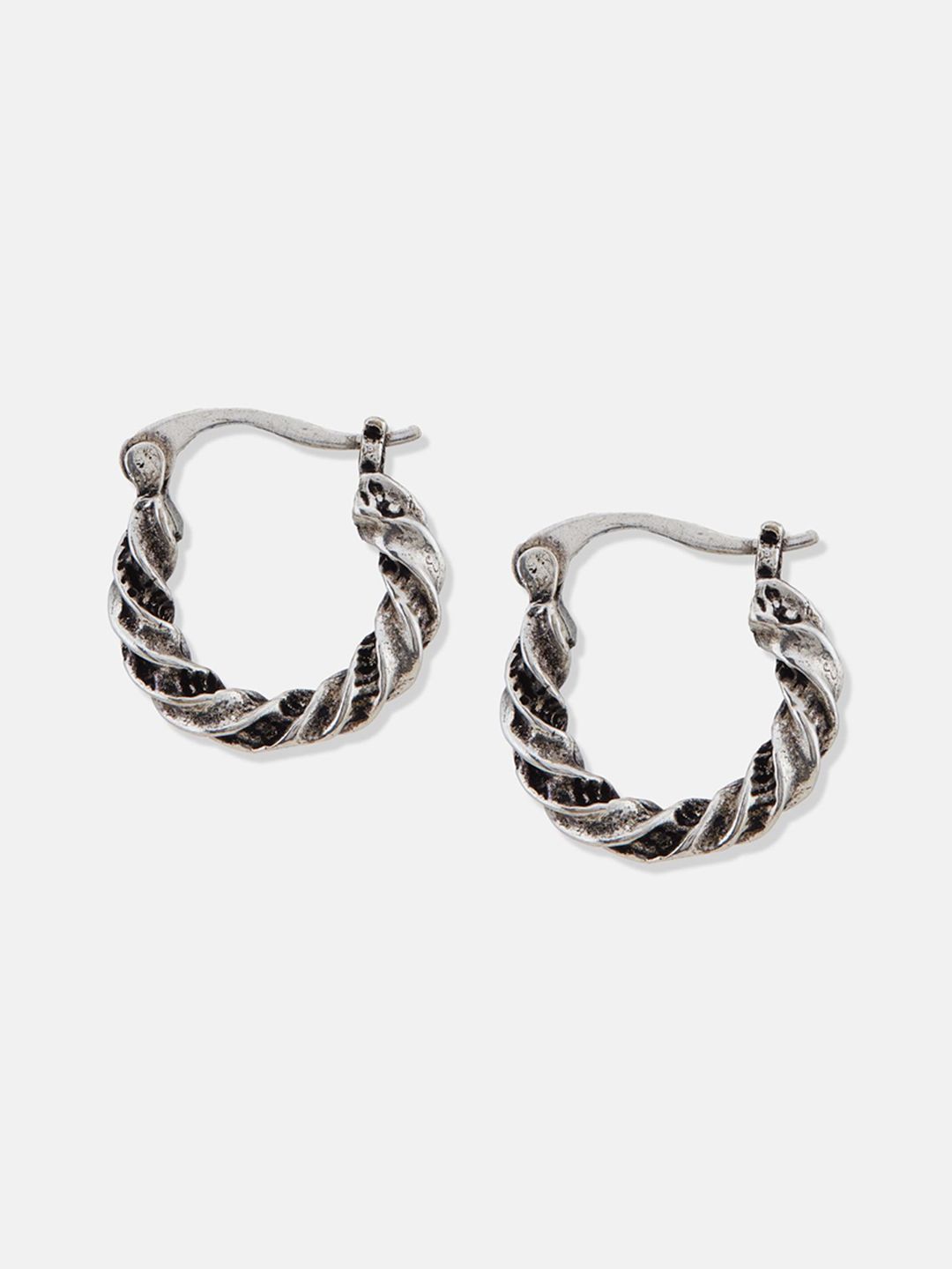 ATIBELLE Set of 2 Silver-Plated Contemporary Oxidised Hoop Earrings