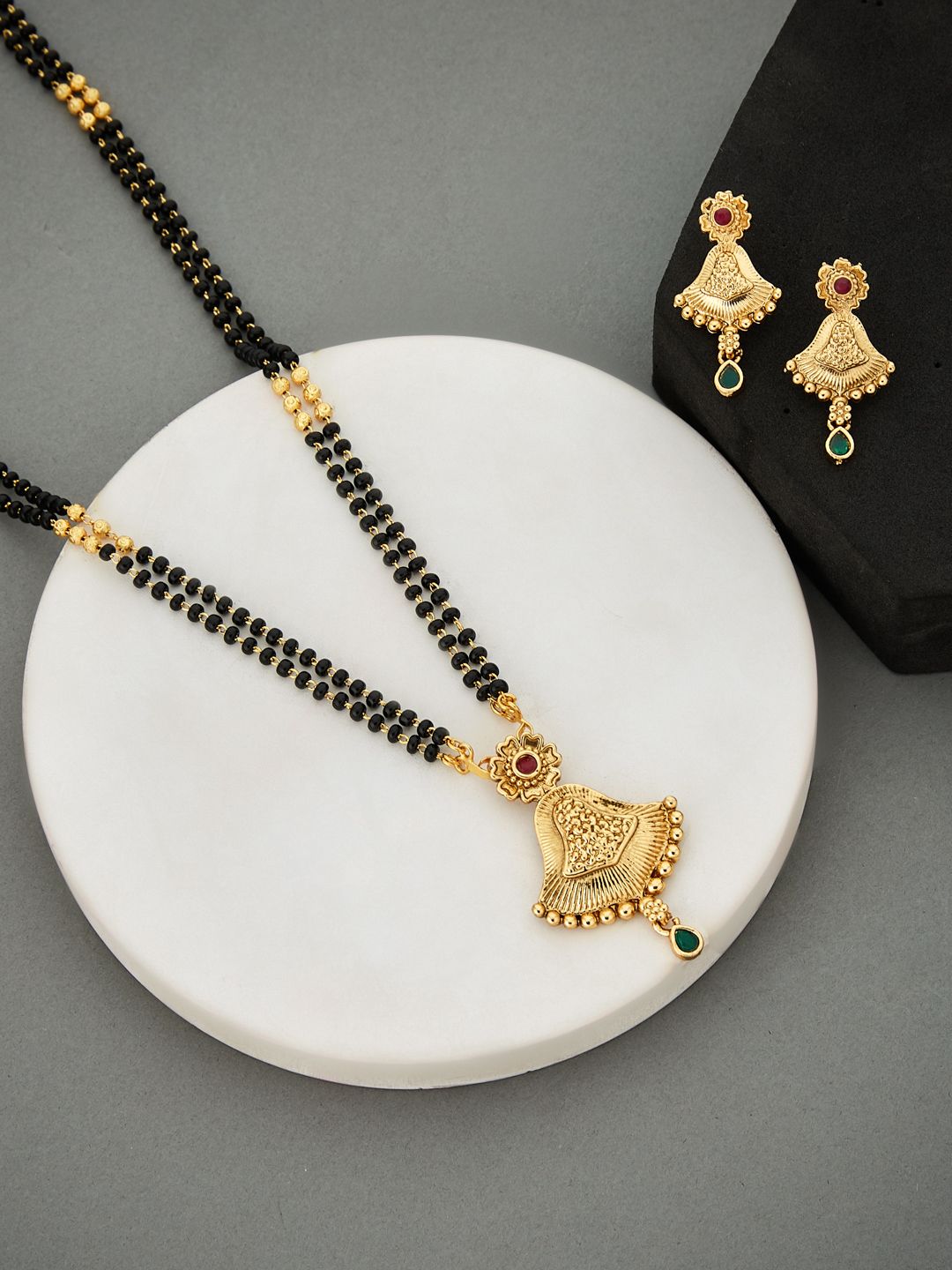 ATIBELLE Women Gold-Plated Artificial Stones and Beads Mangalsutra