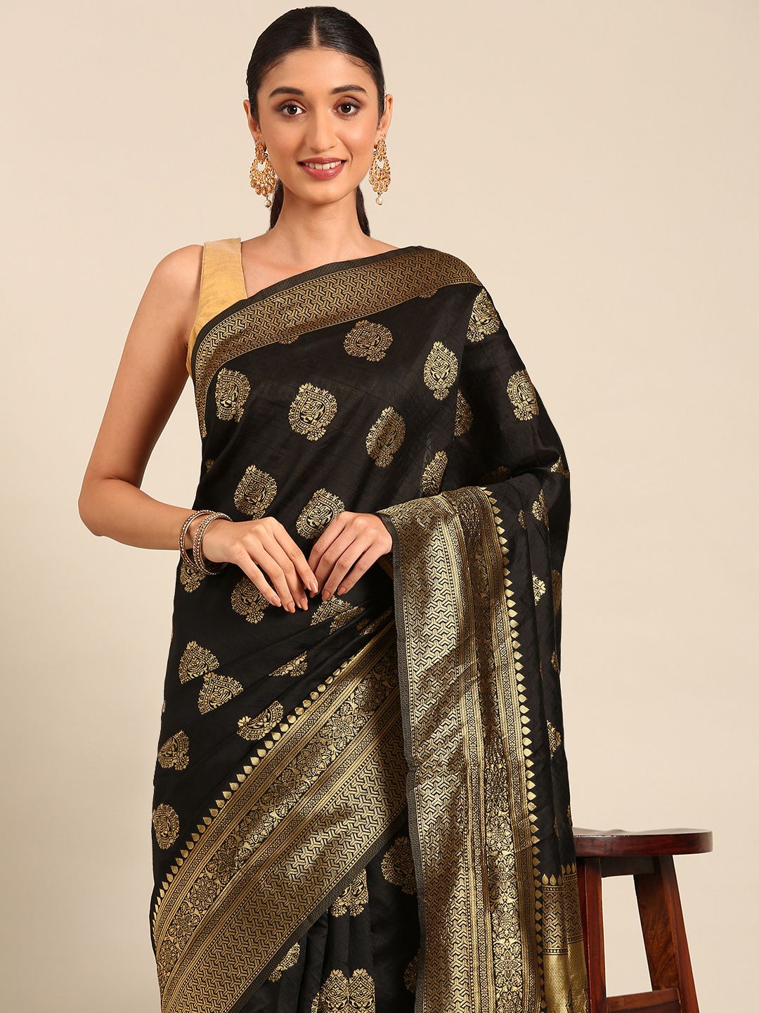 HERE&NOW Ethnic Motifs Zari Banarasi Saree-picture-40