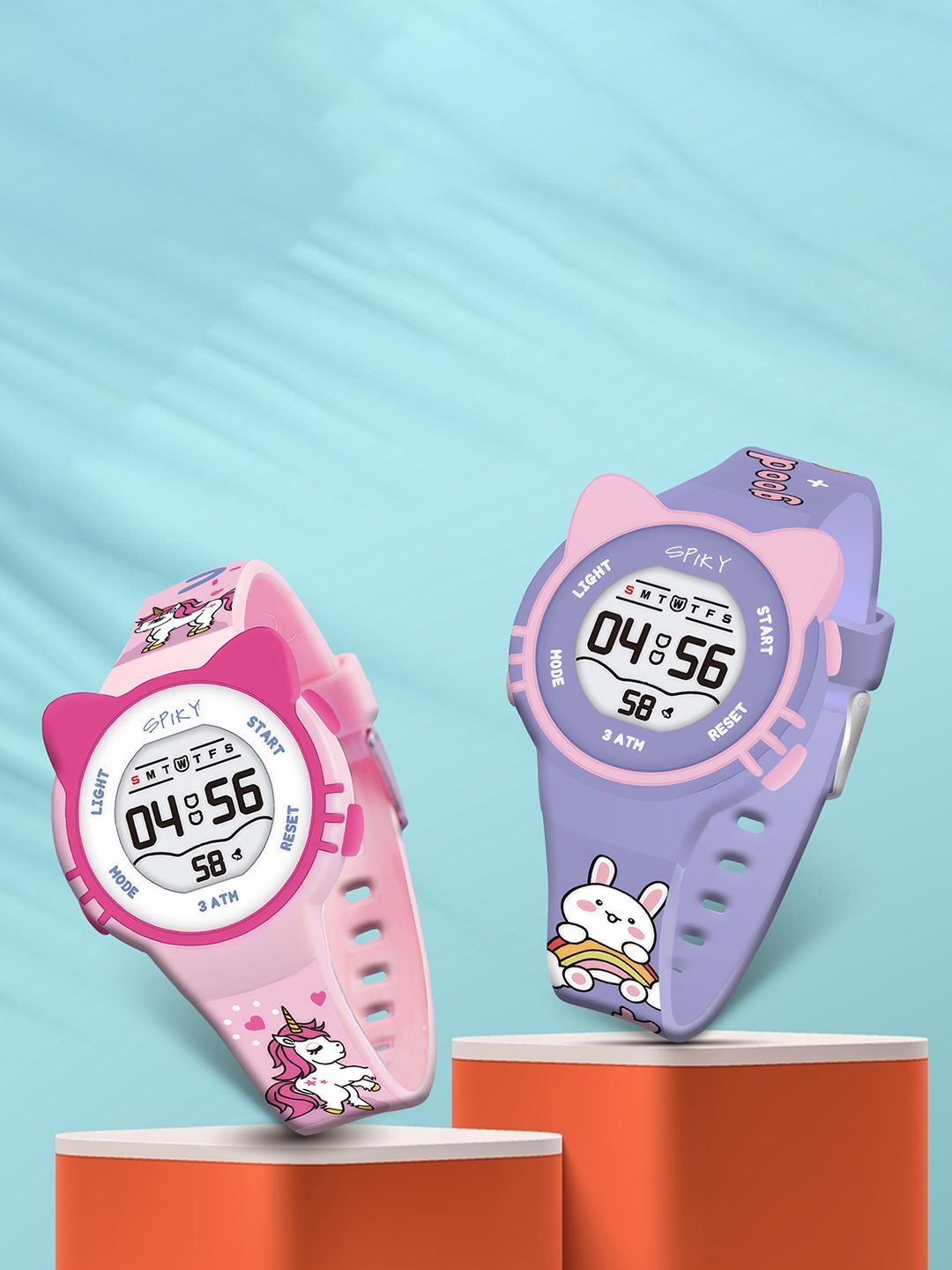 Spiky Kids Set of 2 Silicon Strap Analogue Multi Function Watch Combo_EVA17_PurPnk-picture-12