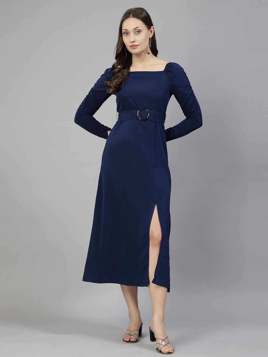 aayu Crepe Square Neck A-Line Midi Dress Comes With A Belt-image-31