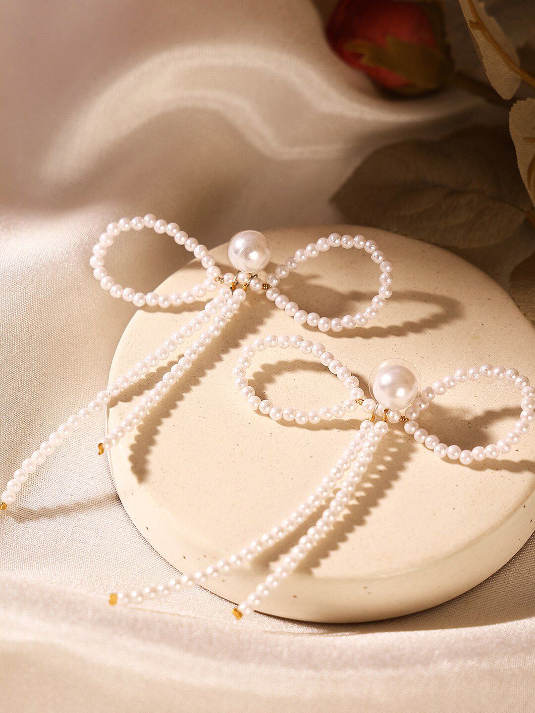 Priyaasi Gold-Plated Bow Shape Drop Earrings-picture-4